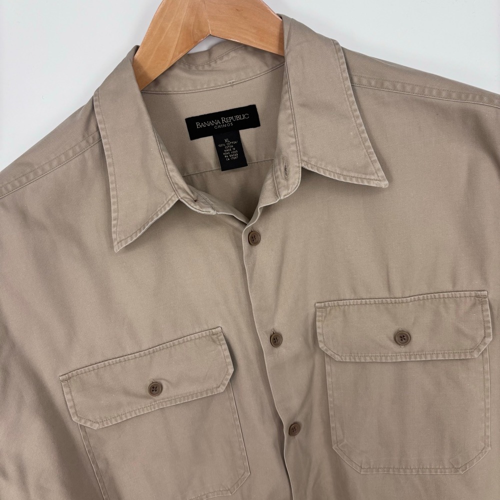 VTG 90s Banana Republic Twill Utility Shirt Mens XL Khaki Button Up Workwear